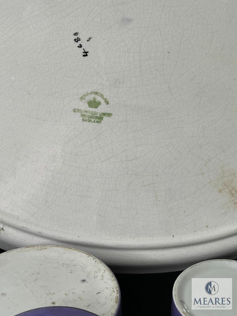 Vintage Serving Tray Set Made In England, Large Hand Painted Dish With Lid