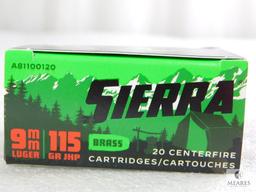 20 Rounds Sierra 9mm Ammo. 115 Grain Jacketed Hollow Point