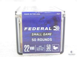 50 Rounds Federal .22 Magnum Ammo. 50 Grain Jacketed Hollow Point