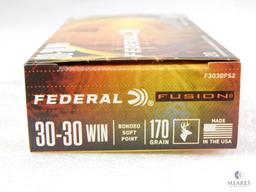 20 Rounds Federal Fusion 30-30 Ammo. 170 Grain Boat Tail Soft Point 2200FPS