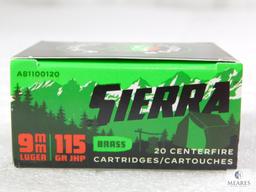 20 Rounds Sierra 9mm Ammo. 115 Grain Jacketed Hollow Point