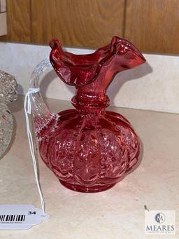 Fenton Glassware: Clear Vase and Pink Pitcher