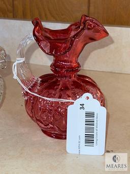 Fenton Glassware: Clear Vase and Pink Pitcher