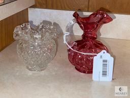 Fenton Glassware: Clear Vase and Pink Pitcher