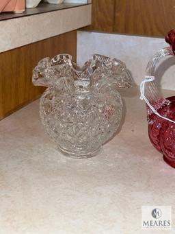 Fenton Glassware: Clear Vase and Pink Pitcher