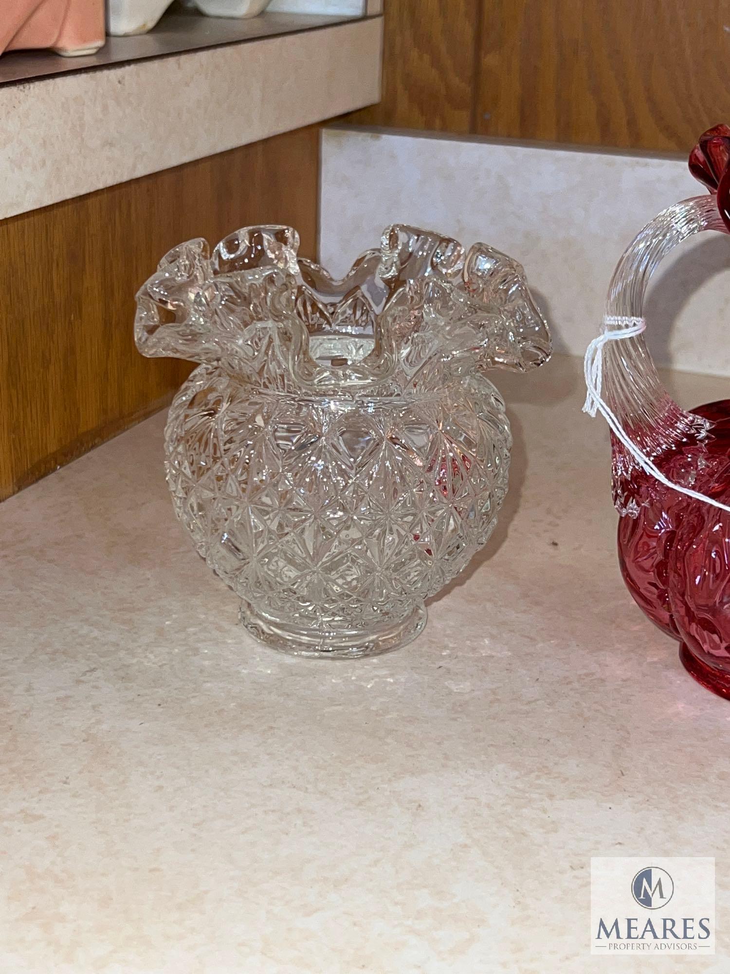 Fenton Glassware: Clear Vase and Pink Pitcher