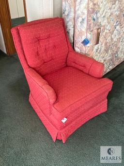 Red Upholstered Chair and Full-size Timeless Bedding Satin Touch Mattress