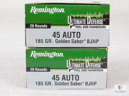 40 Rounds Remington Ultimate Defense .45 ACP Ammo. 185 Grain Jacketed Hollow Point