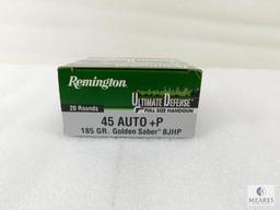 20 Rounds Remington Ultimate Defense .45 ACP Ammo. 185 Grain Jacketed Hollow Point