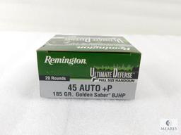 20 Rounds Remington Ultimate Defense .45 ACP Ammo. 185 Grain Jacketed Hollow Point