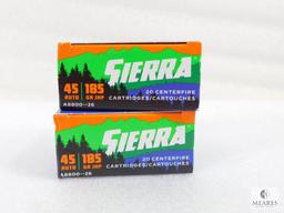 40 Rounds Sierra .45 ACP 185 Grain Jacketed Hollow Point Self Defense Ammo