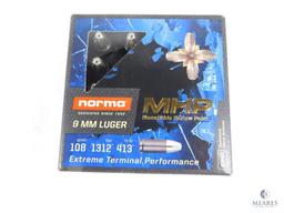 20 Rounds Norma 9mm Luger MHP Hollow Point Self Defense 108 Grain Ammo