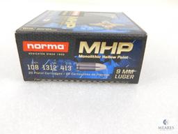 20 Rounds Norma 9mm Luger MHP Hollow Point Self Defense 108 Grain Ammo