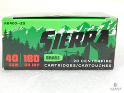 20 Rounds Sierra .40 S&W Self Defense Ammo. 180 Grain Hollow Point