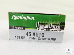 20 Rounds Remington Ultimate Defense .45 ACP Ammo. 185 Grain Hollow Point