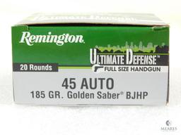 20 Rounds Remington Ultimate Defense .45 ACP Ammo. 185 Grain Hollow Point