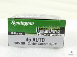 20 Rounds Remington Ultimate Defense .45 ACP Ammo. 185 Grain Hollow Point