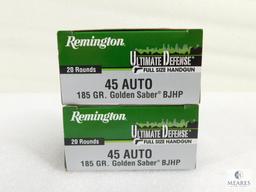 40 Rounds Remington Ultimate Defense .45 ACP Ammo. 185 Grain Hollow Point