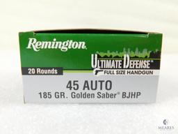 20 Rounds Remington Ultimate Defense .45 ACP Ammo. 185 Grain Hollow Point