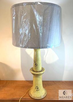 Antique Gold Glazed Ceramic Base Table Lamp with Tan Drum Shade 33"