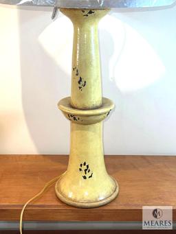 Antique Gold Glazed Ceramic Base Table Lamp with Tan Drum Shade 33"