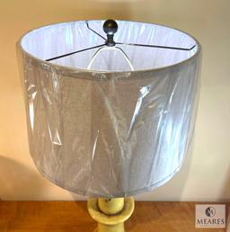 Antique Gold Glazed Ceramic Base Table Lamp with Tan Drum Shade 33"