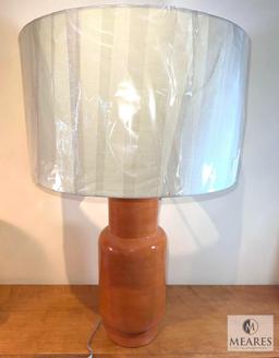 Currey & Co Janeen Orange Ceramic Base Table Lamp with Taupe Drum Shade 30"