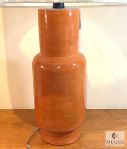 Currey & Co Janeen Orange Ceramic Base Table Lamp with Taupe Drum Shade 30"