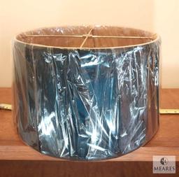 Black Shallow Drum Lampshade with Gold Tone Interior 17" Diameter