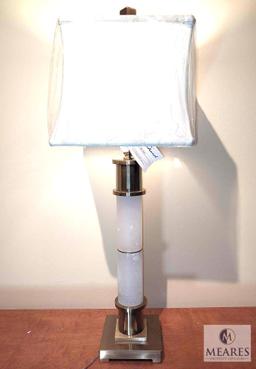 John Richard Frosted Marble & Antique Brass Table Lamp with White Square Shade 33"