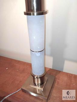 John Richard Frosted Marble & Antique Brass Table Lamp with White Square Shade 33"