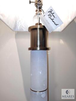 John Richard Frosted Marble & Antique Brass Table Lamp with White Square Shade 33"