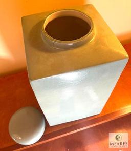 Rain Wash Glaze Ceramic Square Lidded Ginger Jar