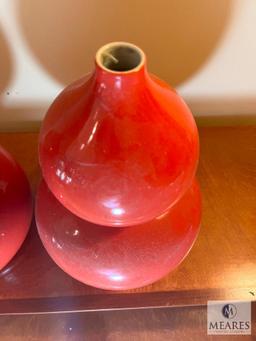 Pair Persimmon Glazed Ceramic Gourd Vases 14" Tall