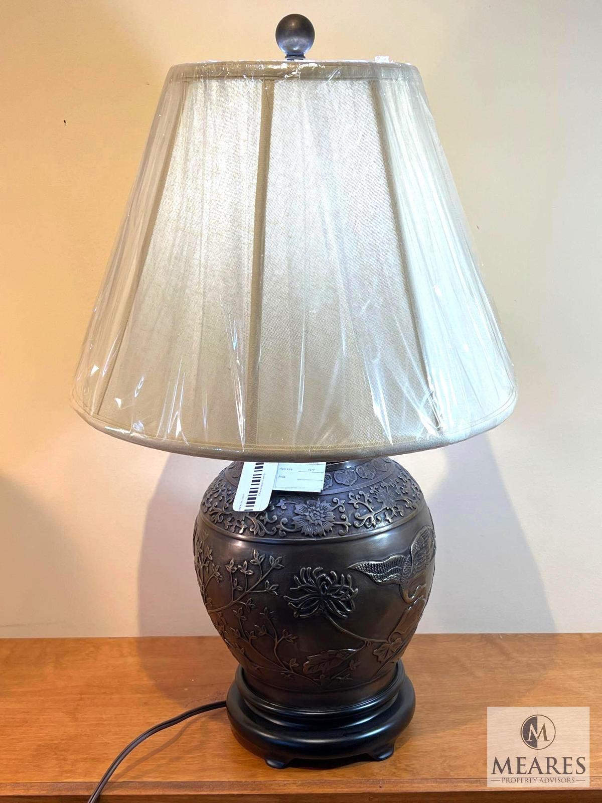 Embossed Bronze Jar Base Table Lamp 26"