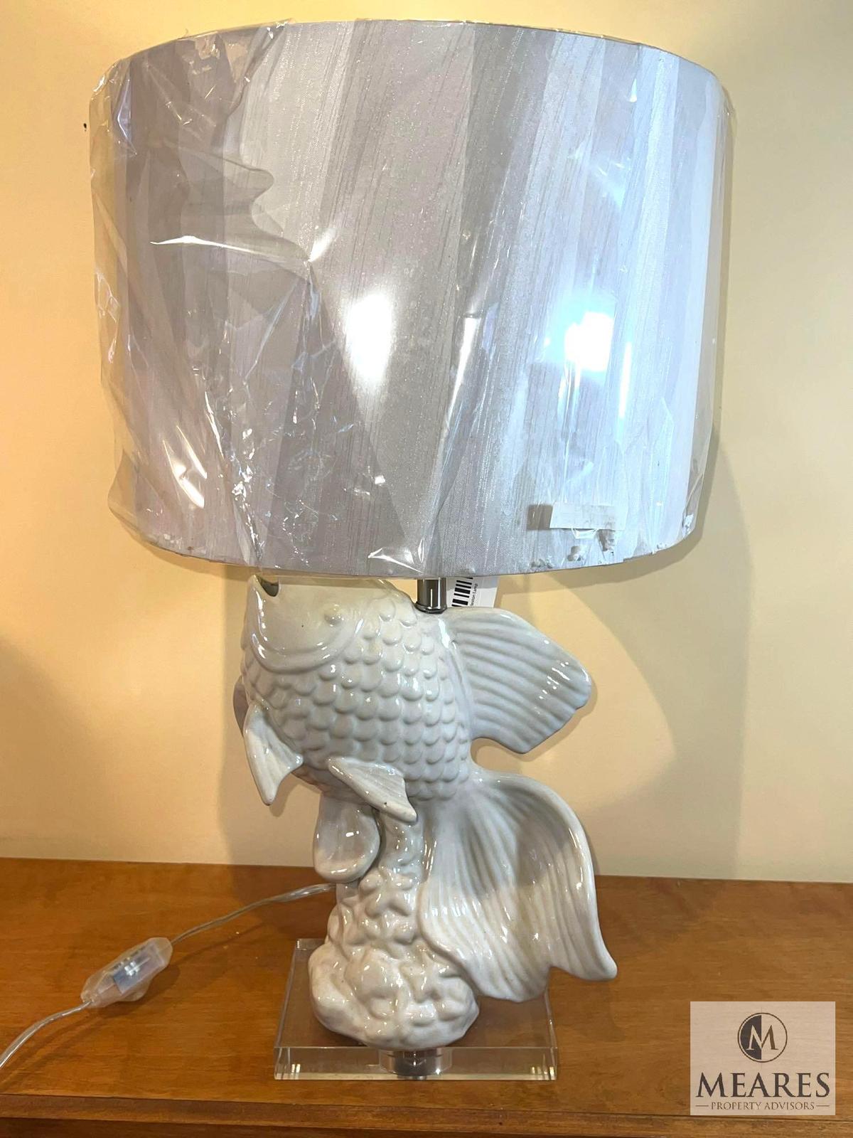 White Ceramic Koi Fish Base Ceramic Table Lamp 24"