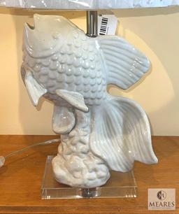 White Ceramic Koi Fish Base Ceramic Table Lamp 24"
