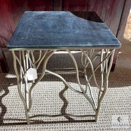 Appalachian Black Marble Side Table with Silver Tone Metal Twig Legs
