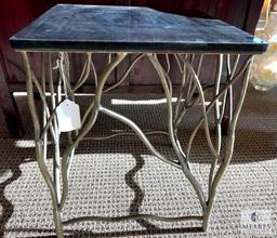 Appalachian Black Marble Side Table with Silver Tone Metal Twig Legs