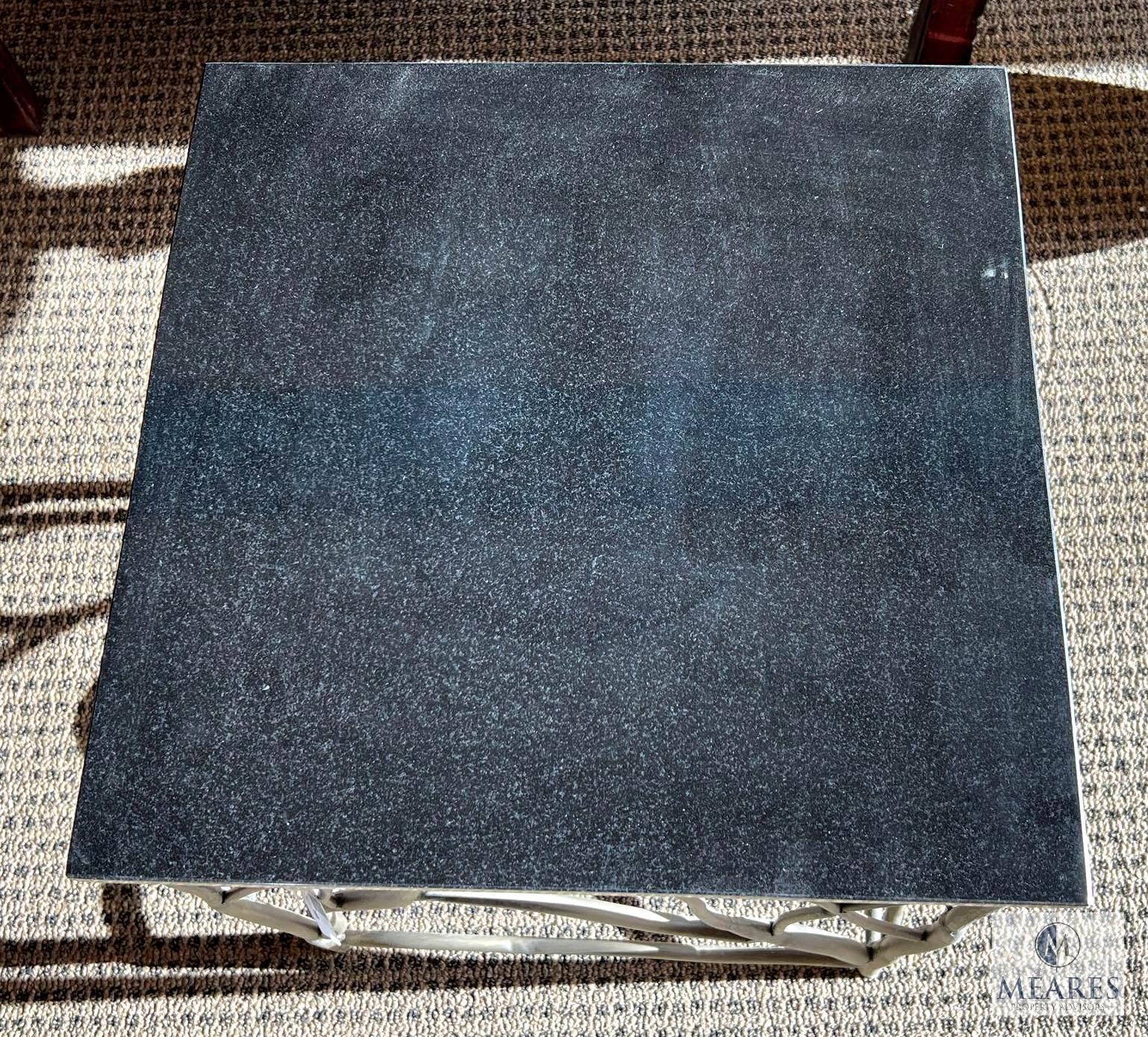 Appalachian Black Marble Side Table with Silver Tone Metal Twig Legs