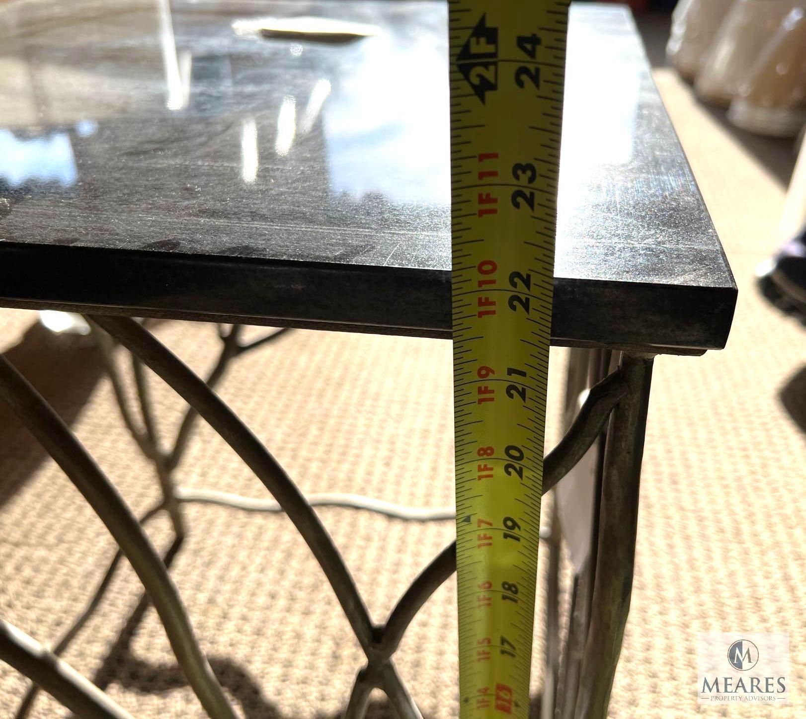 Appalachian Black Marble Side Table with Silver Tone Metal Twig Legs