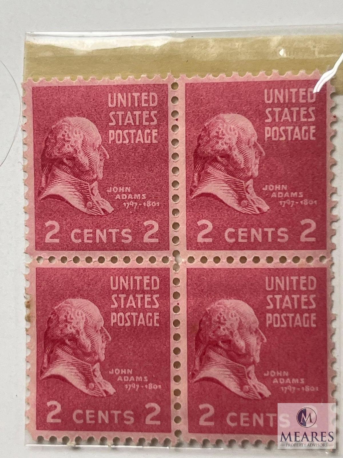 # 806 - 1938 2c John Adams, Rose Carmine Set of Four Stamps