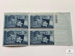 #938 - 1945 3c Texas Statehood Plate Block of Four Stamps