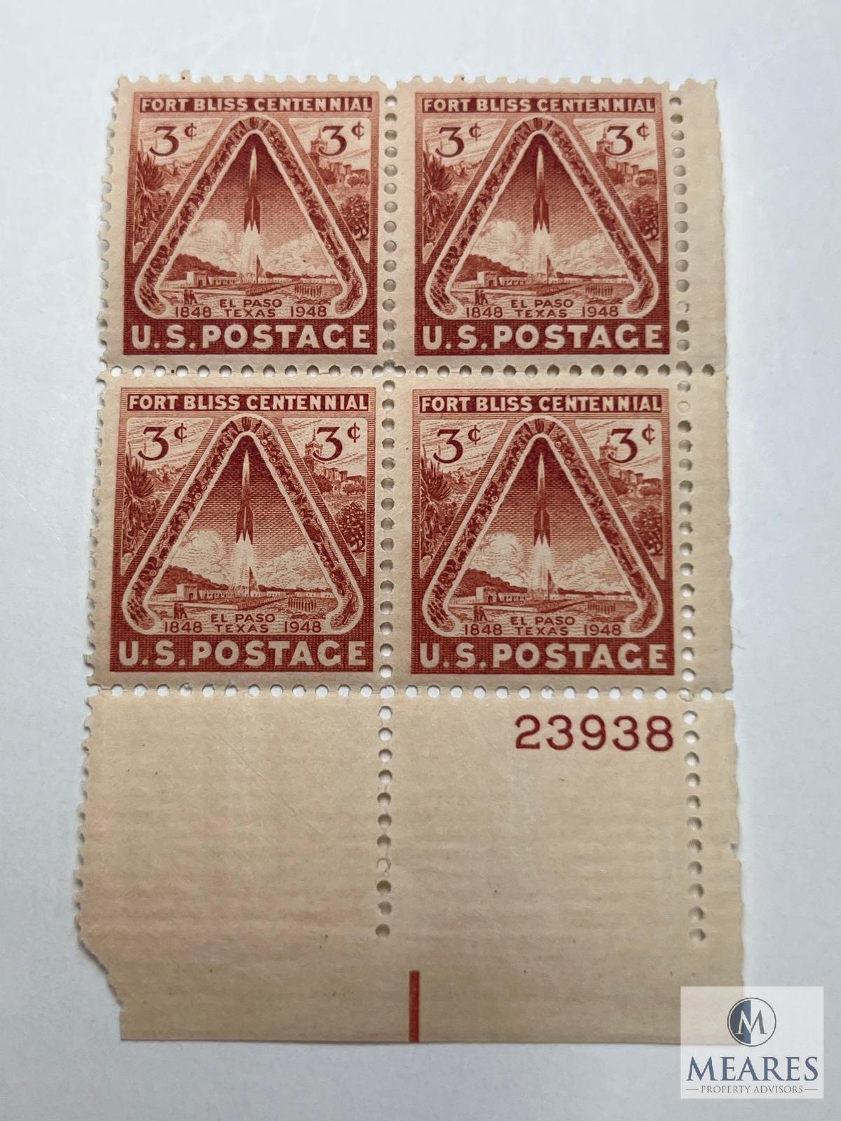 #976 1948 3c Fort Bliss Centennial Plate Block of Four Stamps