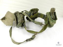 Vintage Military Web Belt with Canteen, Pouches and Suspenders