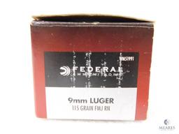 50 Rounds Federal 9mm Luger 115 Grain FMJ RN Ammo