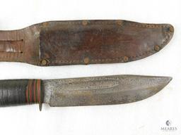 German Solingen Fixed Blade Knife with Leather Grip and Leather Sheath