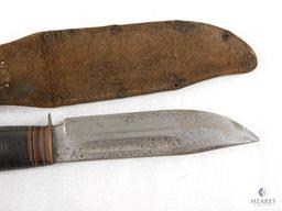 German Solingen Fixed Blade Knife with Leather Grip and Leather Sheath