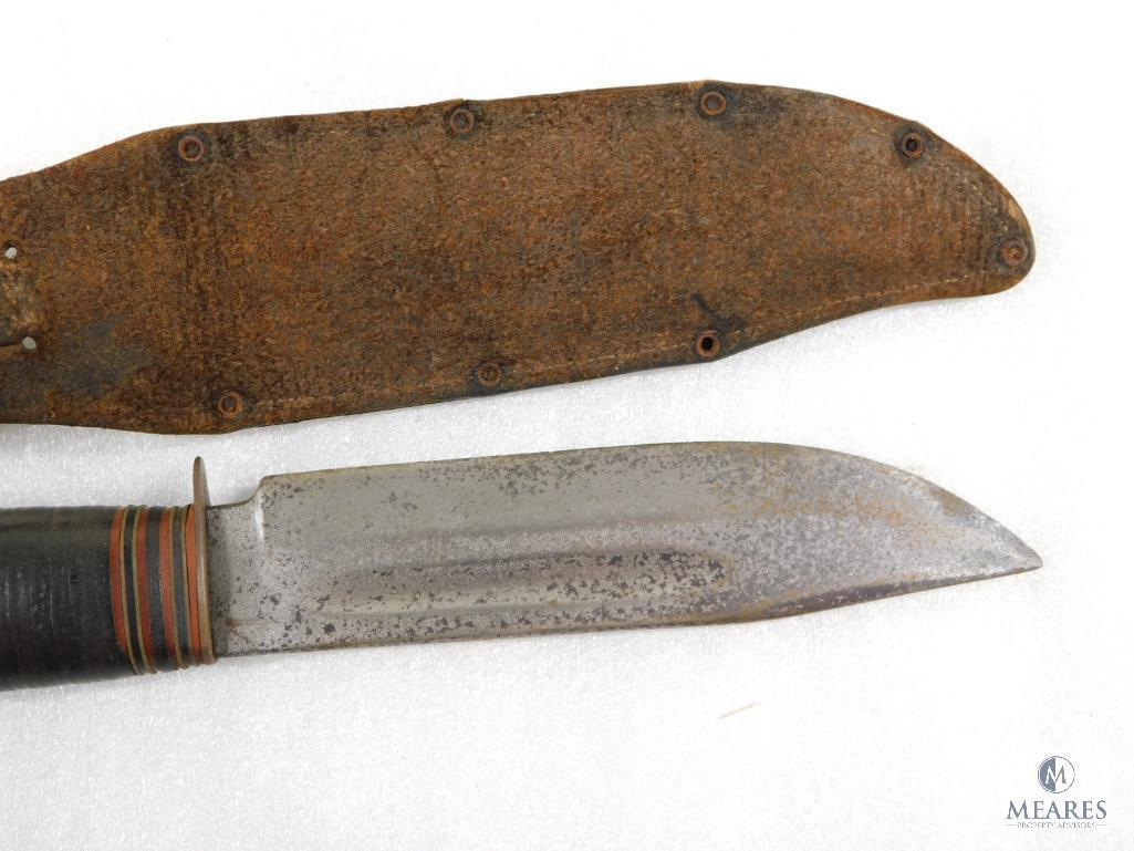 German Solingen Fixed Blade Knife with Leather Grip and Leather Sheath