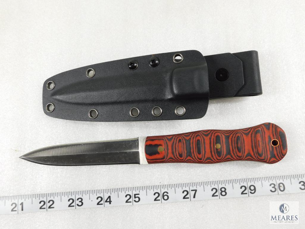 Fixed Blade Dagger with Kydex Sheath, Red and Black Grip Panels